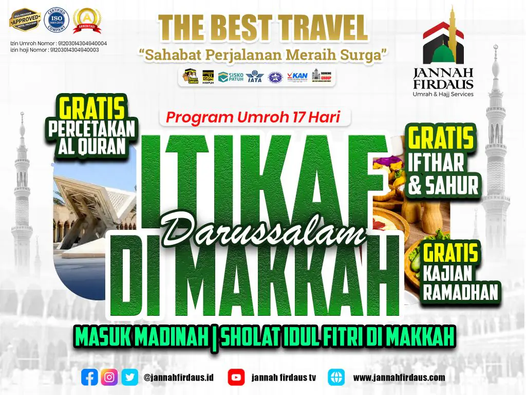 Itikaf Ramadhan Darussalam 1448 (Masuk Madinah - Itikaf Makkah ) - 24 Februari 2027