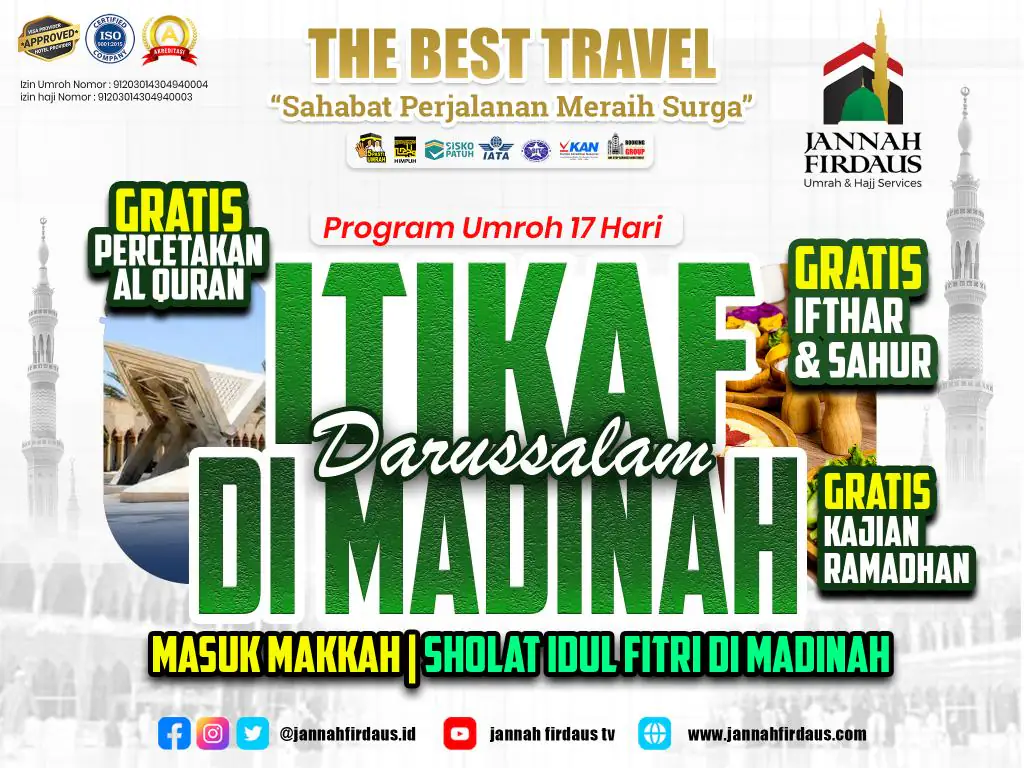 Itikaf Ramadhan Darussalam 1448 (Masuk Makkah - Itikaf Madinah) - 24 Februari 2027