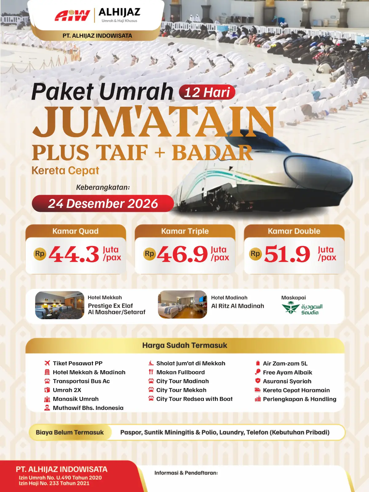 Jum'atain Plus Taif+badar 12hr (Kereta Cepat)