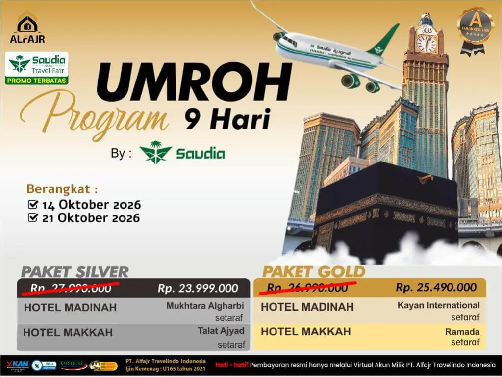 Pake Umroh 27 Oktober 2026 Sv Gold - 14 Oktober 2026
