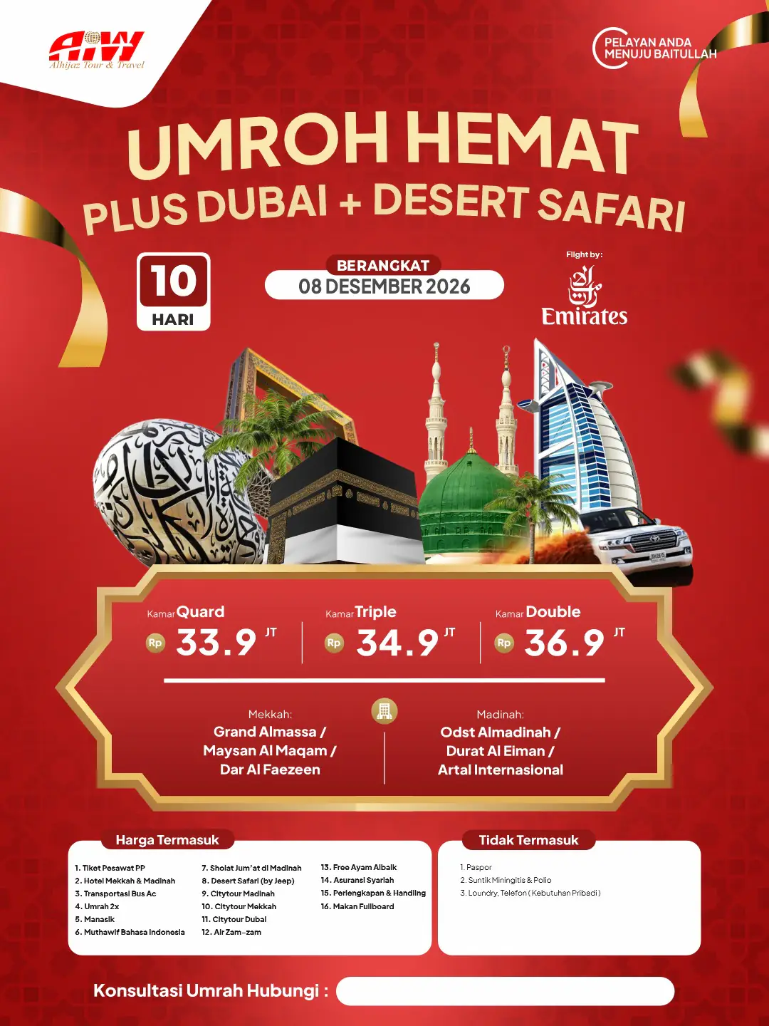Paket Hemat Plus Dubai + Desert Safari 10hr