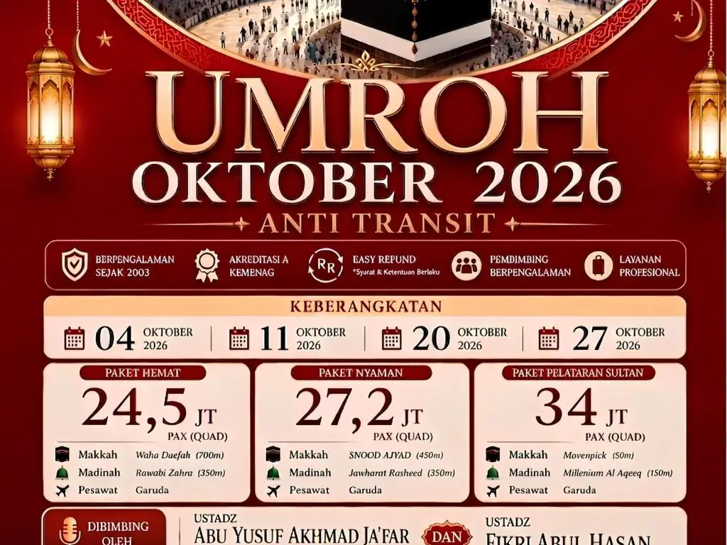 Paket Hemat - Umroh Oktober 2026 9 Hari (4 Oktober 2026) - 04 Oktober 2026