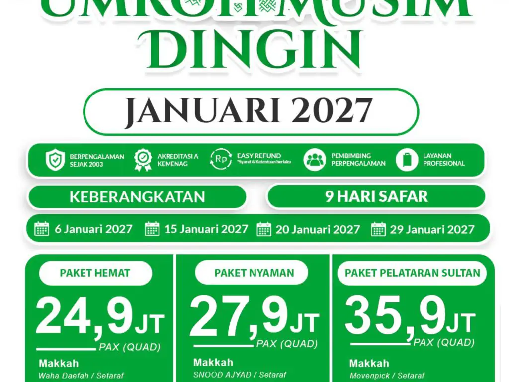 Paket Silver - Umroh Musim Dingin Januari 2027 - Jakarta (15 Januari 2027) - 15 Januari 2027