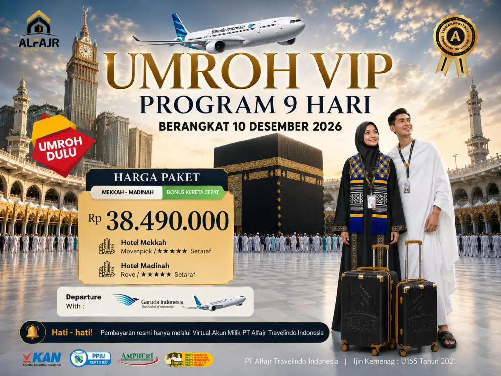 Paket Umroh 10 Desember 2026 By Garuda Indonesia 9 H Vip - 10 Desember 2026