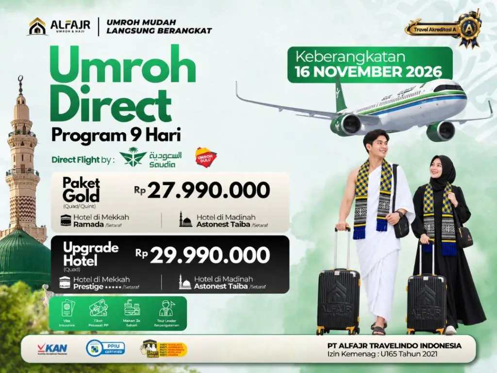 Paket Umroh 16 November 2026 Saudia Airlines 9d - 16 November 2026