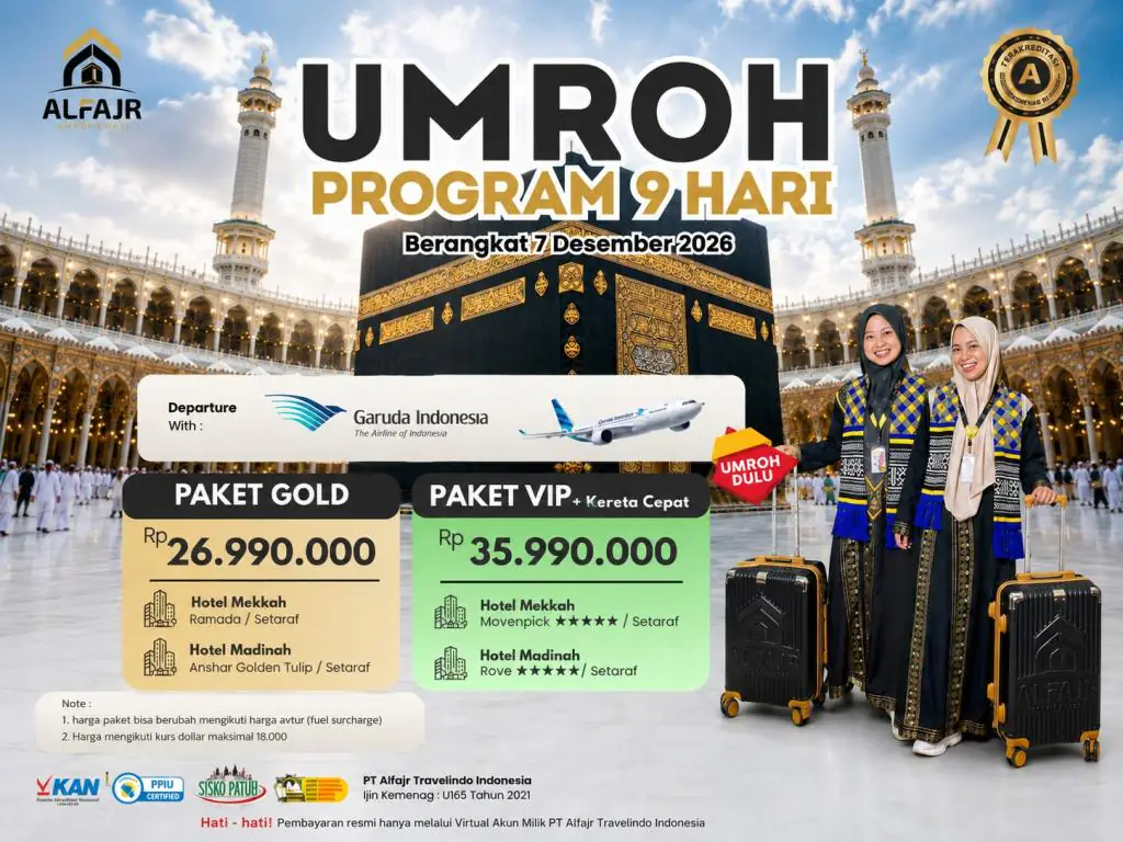 Paket Umroh 7 Desember 2026 Garuda 9 Hari (Vip) - 07 Desember 2026