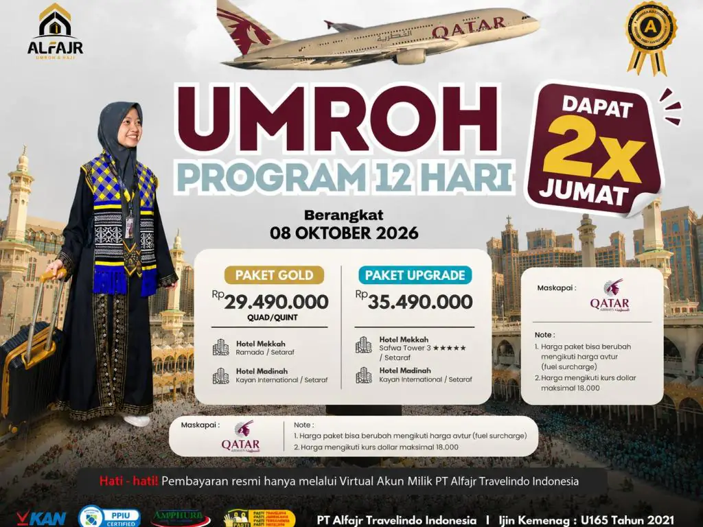 Paket Umroh 8 Oktober 2026 By Qatar 12d - 08 Oktober 2026