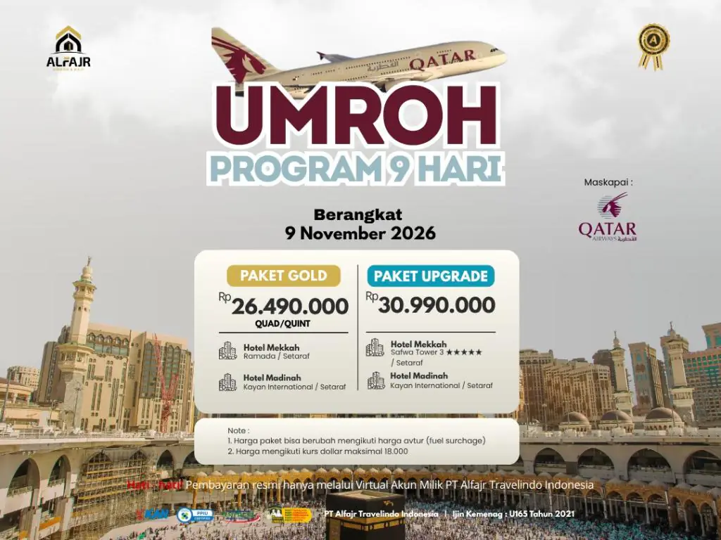 Paket Umroh 9 November 2026 9h By Qatar - 09 November 2026