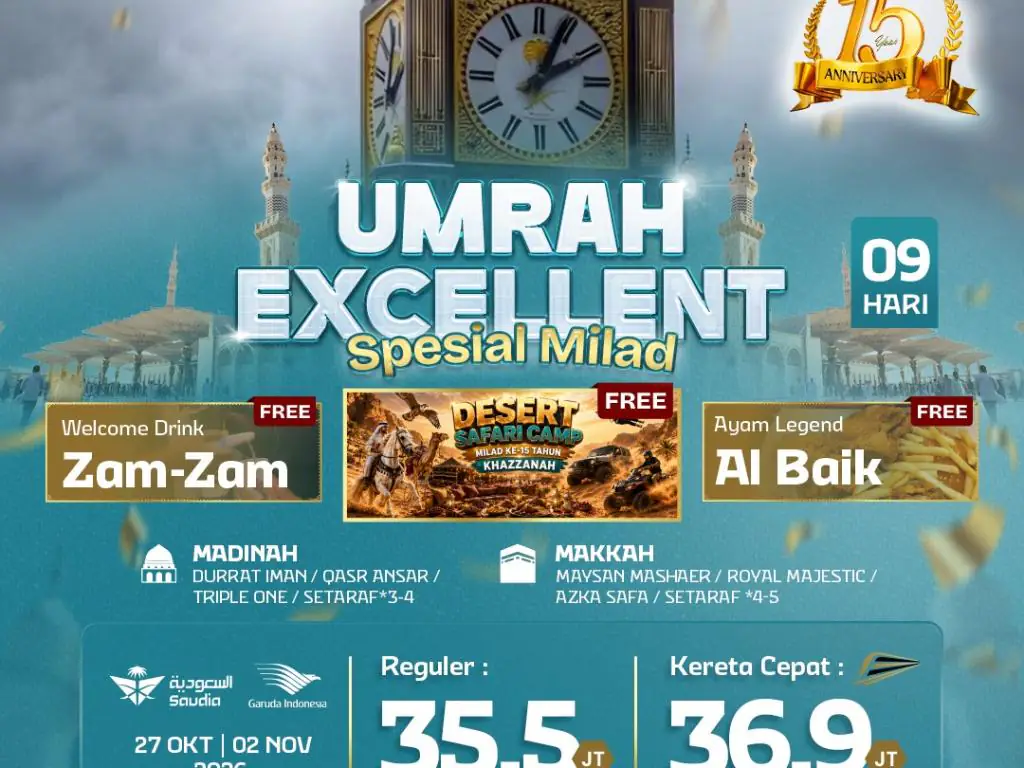 Umrah Excellent 9h By Ga / Sv  (Spesial Milad)