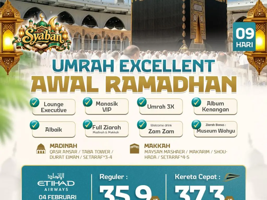 Umrah Excellent Awal Ramadhan  + Kereta Cepat 9 H By Ey
