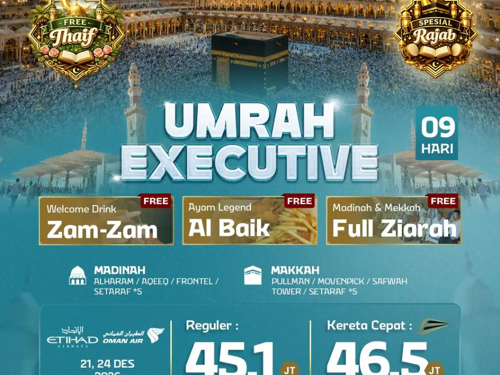 Umrah Executive + Kereta Cepat 9 H By Ey / Wy