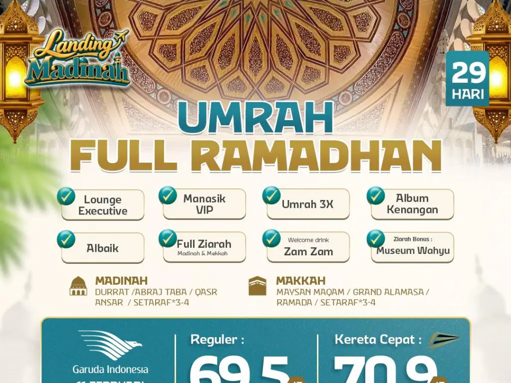 Umrah Full Ramadhan + Kereta Cepat 29 H By Ga