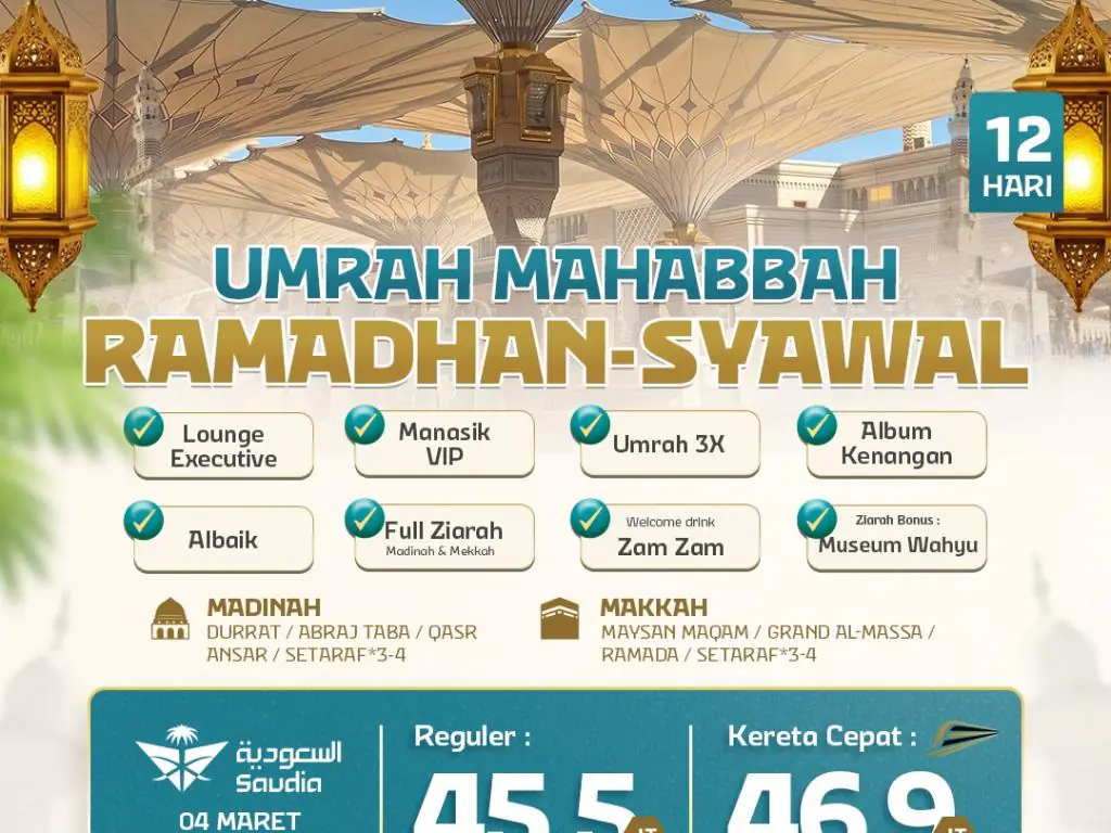 Umrah Mahabah + Kereta Cepat  Ramadhan - Syawal 12 H By Sv