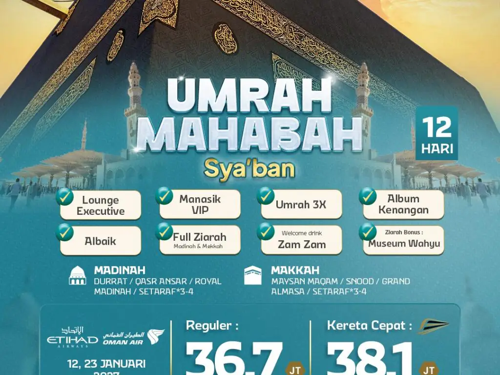 Umrah Mahabbah +Kereta Cepat 9 H By Ga / Sv ( Sya'ban )