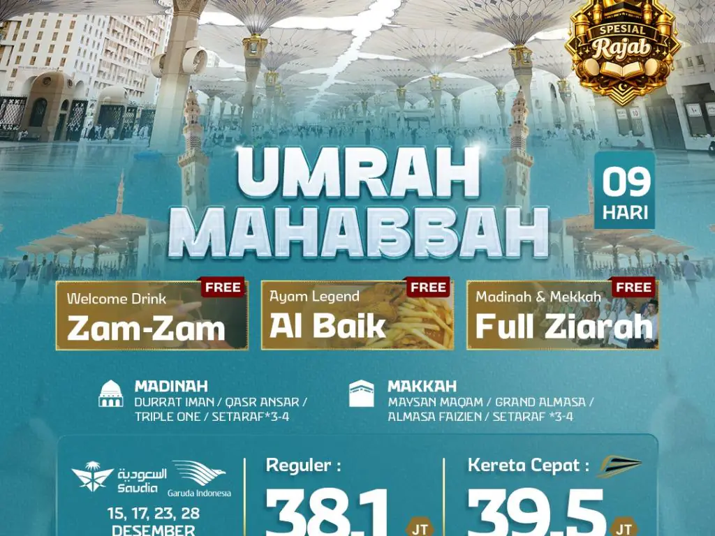 Umrah Mahabbah + Kereta Cepat 9 H By Sv/ga