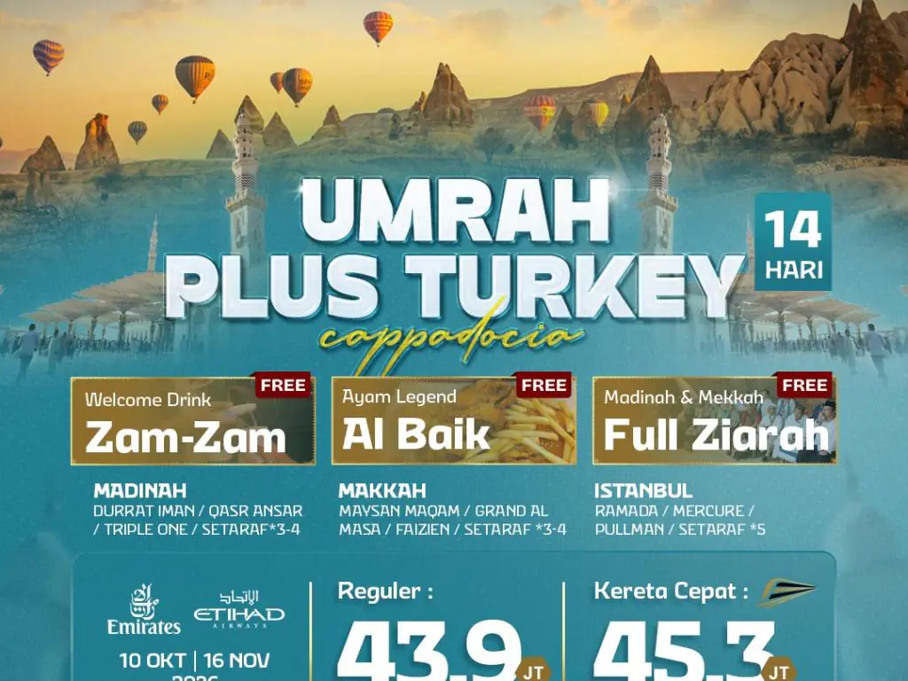 Umrah Plus Turkey + Kereta Cepat Cappadocia 14 H By Ek / Ey