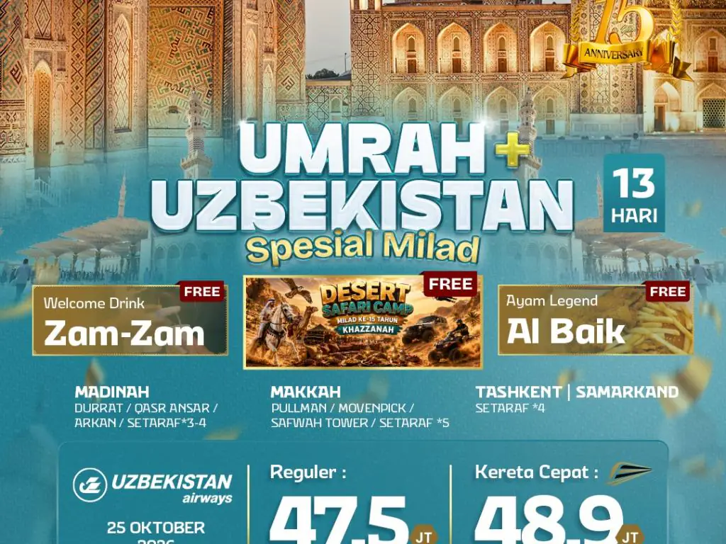 Umrah Plus Uzbekistan + Kerta Cepat 13 H By Hy ( Spesial Milad Exe )