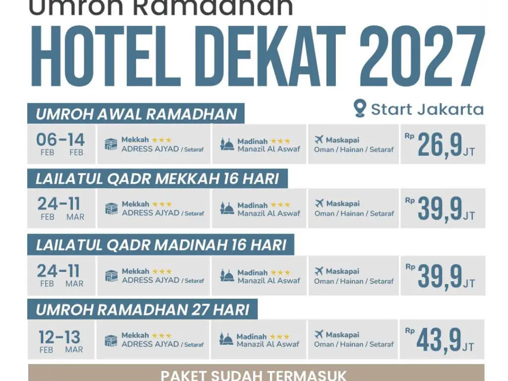 Umroh I'tikaf Mekkah Akhir Ramadhan 2027 - 24 Februari 2027