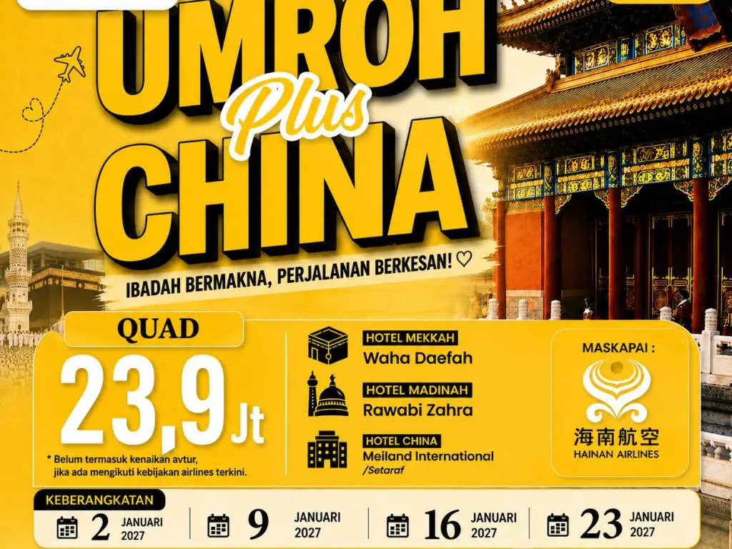 Umroh Plus China Januari (9 Januari 2027) - 09 Januari 2027