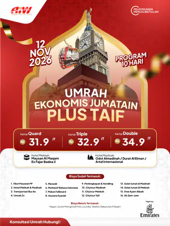 Umrah Ekonomis Jum'atain Plus Taif 10hr