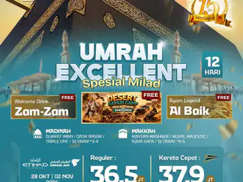 Umrah Excellent + Kereta Cepat 12 H By Ey / Wy  (Spesial Milad)