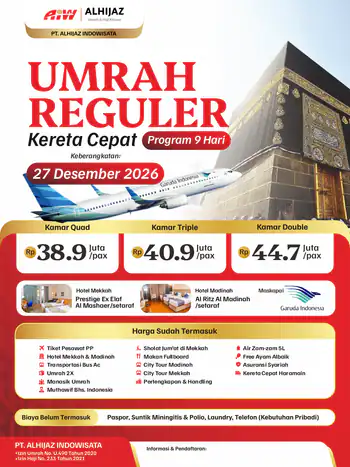 Umrah Reguler Vip Rahmah Mix Uhud 9hr ( Kereta Cepat)