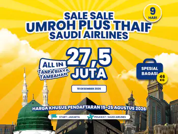 Umroh Plus Thaif 9 Hari Start Jakarta (Madinah Dahulu Lalu Ke Mekkah) (10 Desember 2026)